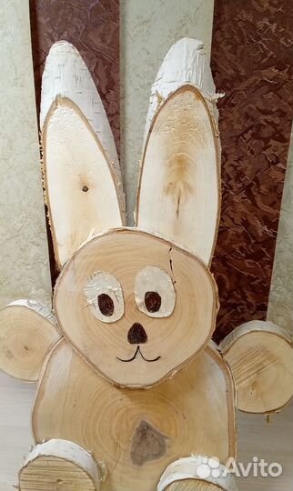 Заяц из спилов березы интерьерная фигурка экостиль
