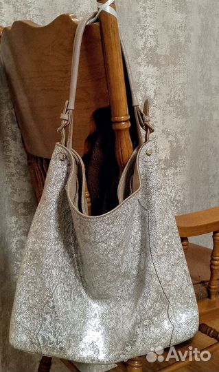 Сумка, натуральная кожа, бежевая