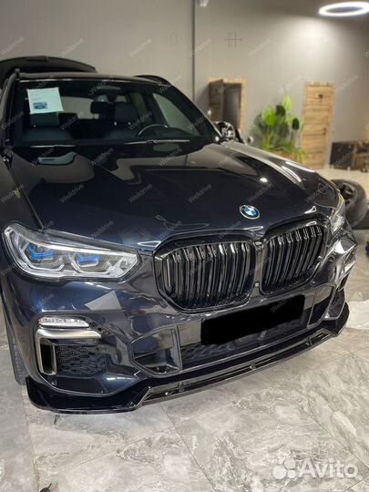 Губа передняя BMW X5 G05 дорест new style черная