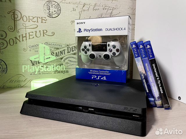 PS4 Slim + новый геймпад, гарантия, игры