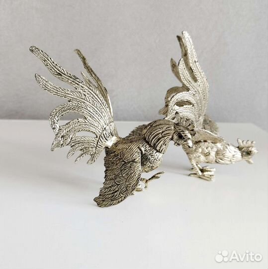 Статуэтки дерущиеся петухи Серебрение