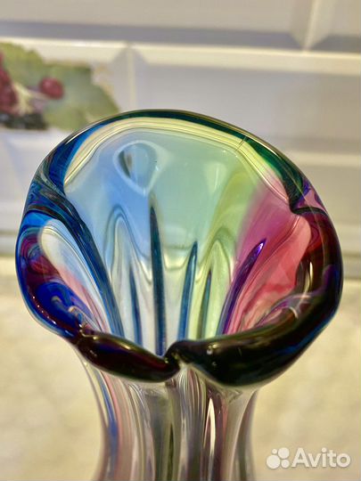 Хрустальная разноцветная Ваза Богемия