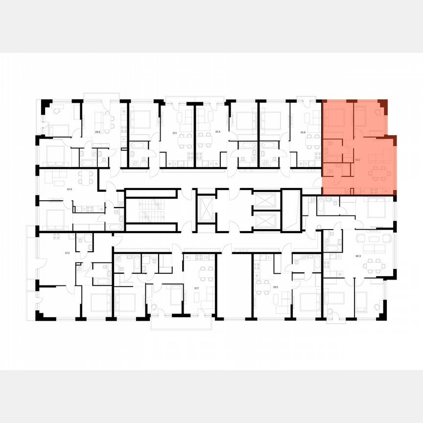 2-к. квартира, 54,2 м², 7/23 эт.