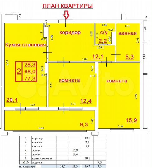 2-к. квартира, 77,3 м², 7/15 эт.