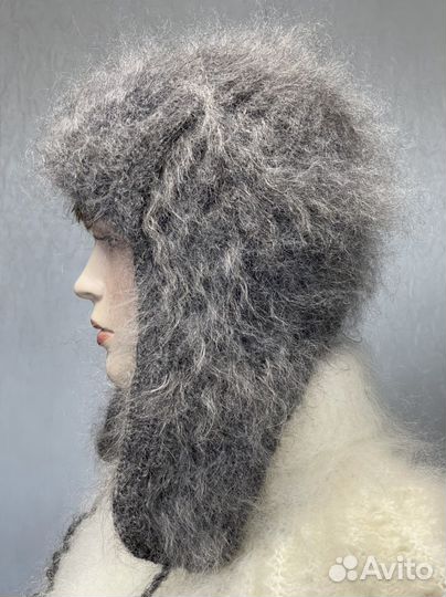 Шапка ушанка пкховая вязаная из козьего пуха