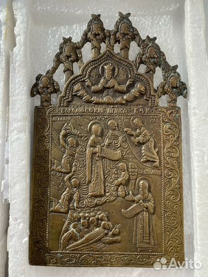 Икона латунь Богородица Боголюбская 18-19 век
