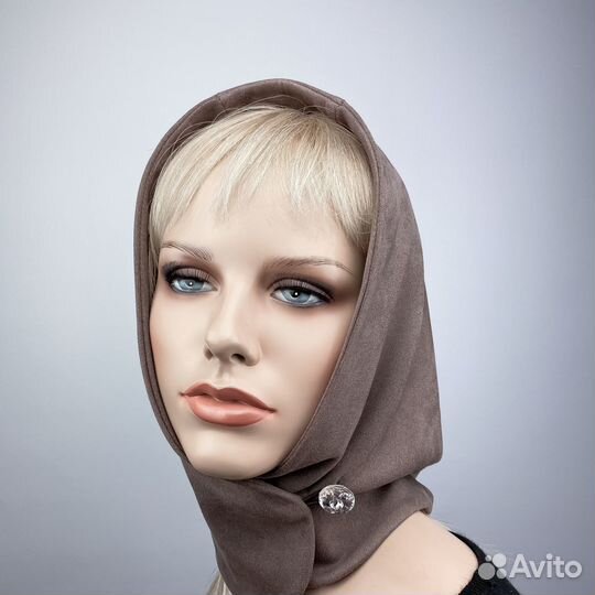 Капюшон трикотажный экозамша. Какао