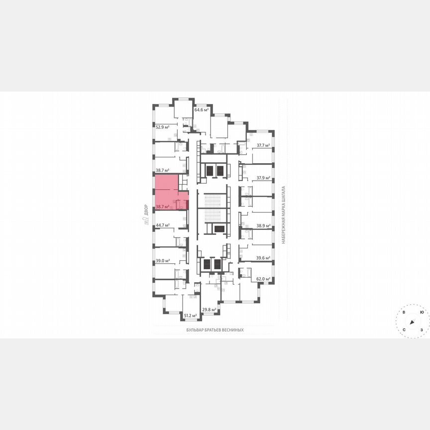 1-к. квартира, 38,7 м², 23/43 эт.