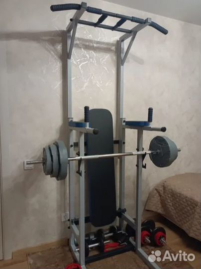Домашний турник стойка с брусьями лавкой для жима