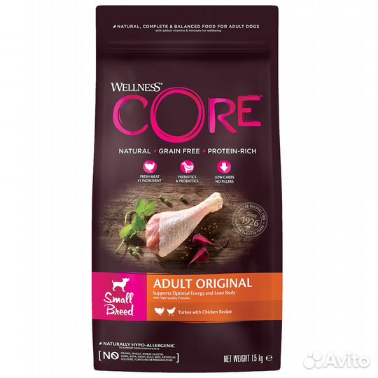Wellness core из индейки с курицей для взрослых со