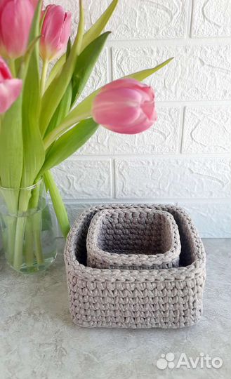 Корзины вязаные из трикотажной пряжи