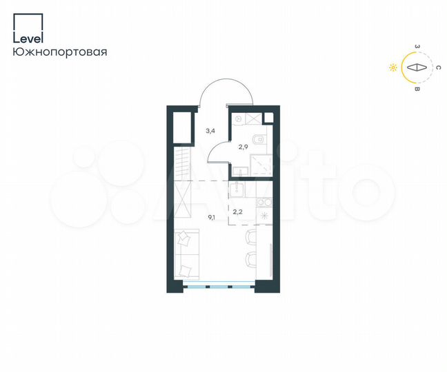 Квартира-студия, 17,6 м², 6/24 эт.