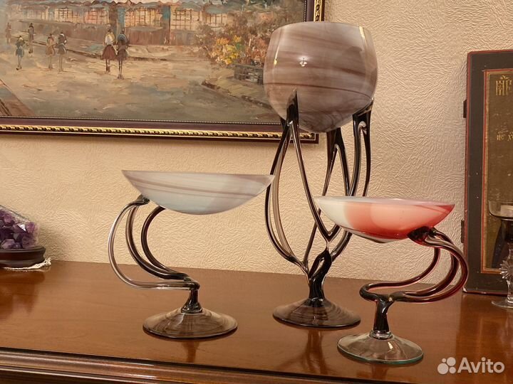 Вазы интерьерные цветное стекло 3шт