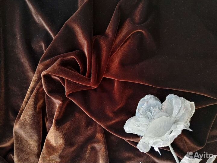 Отрез ткани велюр 1 х 1,6 м новый темно-коричневый