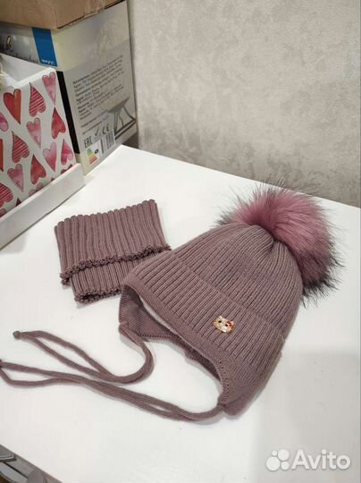 Шапка и снуд для девочки, 0-9 мес