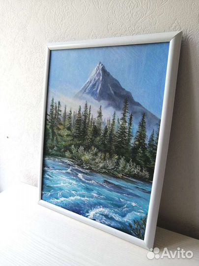 Картина маслом на холсте горный пейзаж с рекой