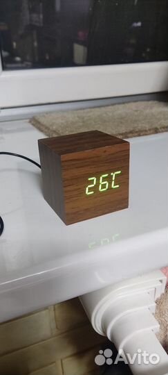 Настольные электронные часы Деревянный куб