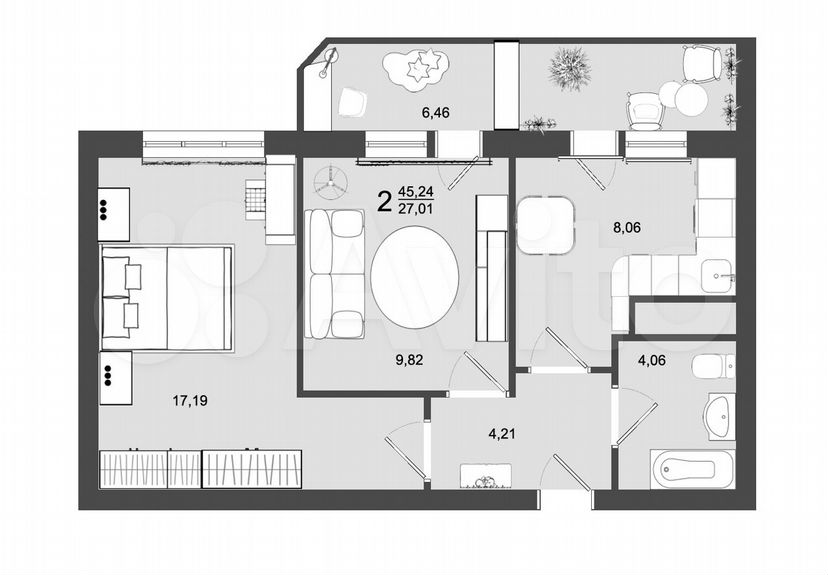 2-к. квартира, 45,2 м², 7/9 эт.