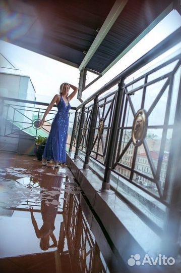 Вечернее платье в пол 44 46 синее