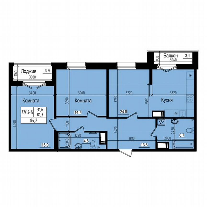 2-к. квартира, 84,2 м², 15/23 эт.