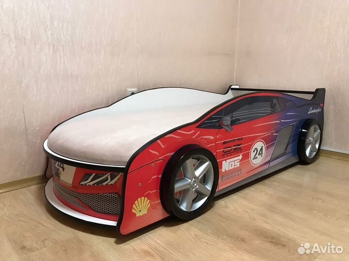 Кроватка-машинка Ламба с матрасом,желтая