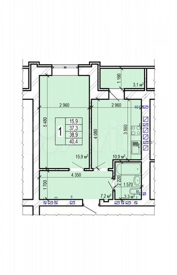 1-к. квартира, 40,4 м², 8/10 эт.