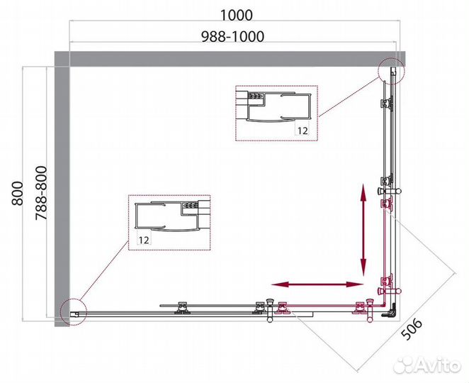 Душевой уголок BelBagno UNO 1950x1000x800 хром UNO-195-AH-2-100/80-C-Cr