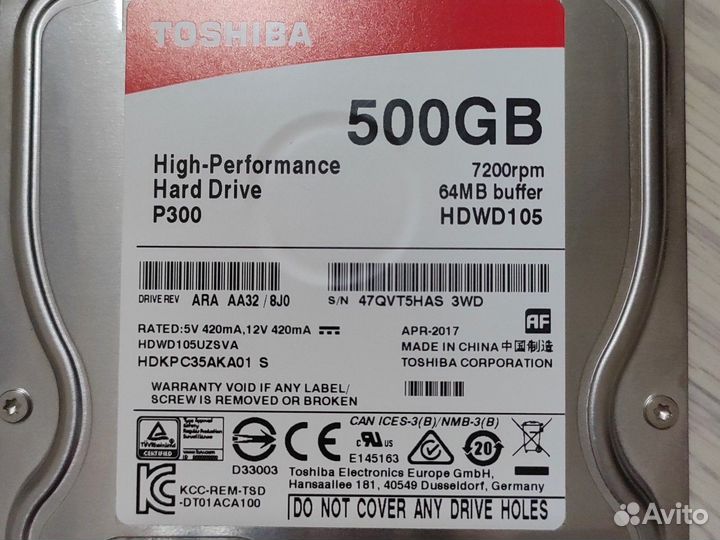 Жесткий диск Toshiba hdwd 105 500 Gb