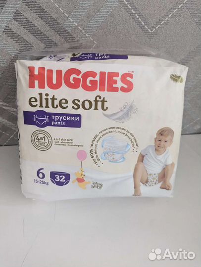 Подгузники-трусики huggies elite soft 6