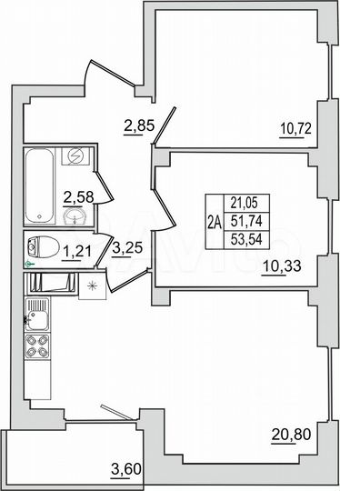2-к. квартира, 53,5 м², 3/13 эт.