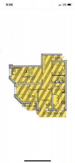 3-к. квартира, 78 м², 3/24 эт.