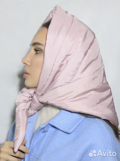 Дутая косынка голубая розовая кремовая