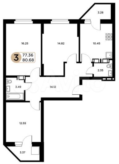 3-к. квартира, 80,6 м², 17/26 эт.