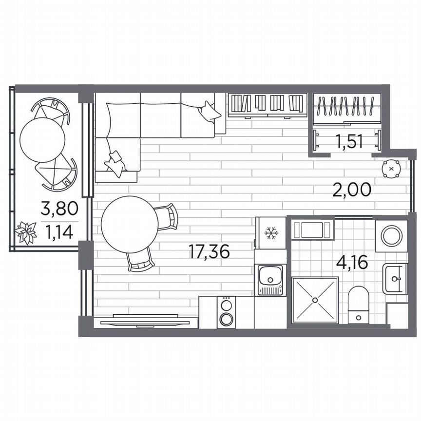 Квартира-студия, 26,2 м², 2/5 эт.