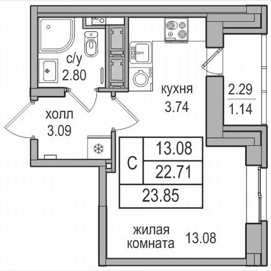 Квартира-студия, 23,8 м², 3/17 эт.