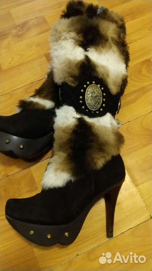 Зимние сапоги, натуральные замшаи мех, винтаж
