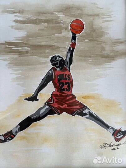 Картина акварель волейбол спорт мужчина