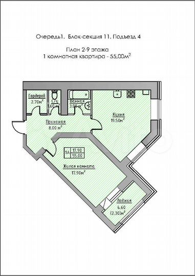 1-к. квартира, 55 м², 8/9 эт.