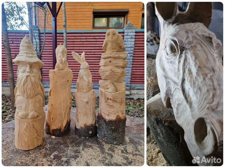 Деревянные статуи животных