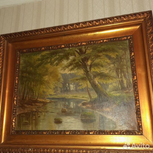 Антикварная картина холст масло 19 век пейзаж
