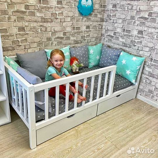 Кроватка берёза высокий борт для малыша сингл