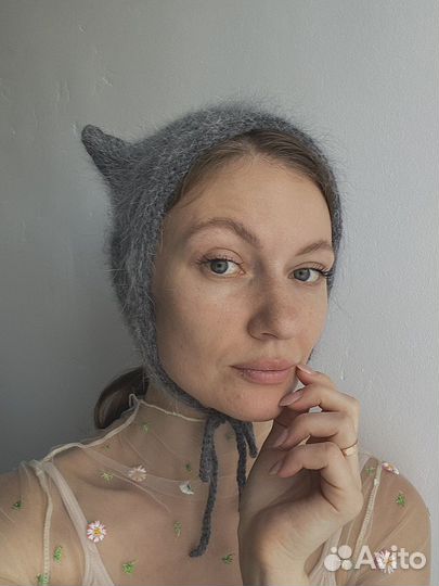 Шапка чепчик с ушками для взрослых