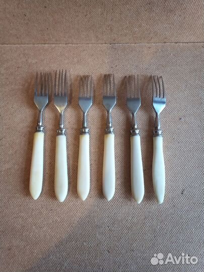 Вилки нержавейка СССР с белыми ручками