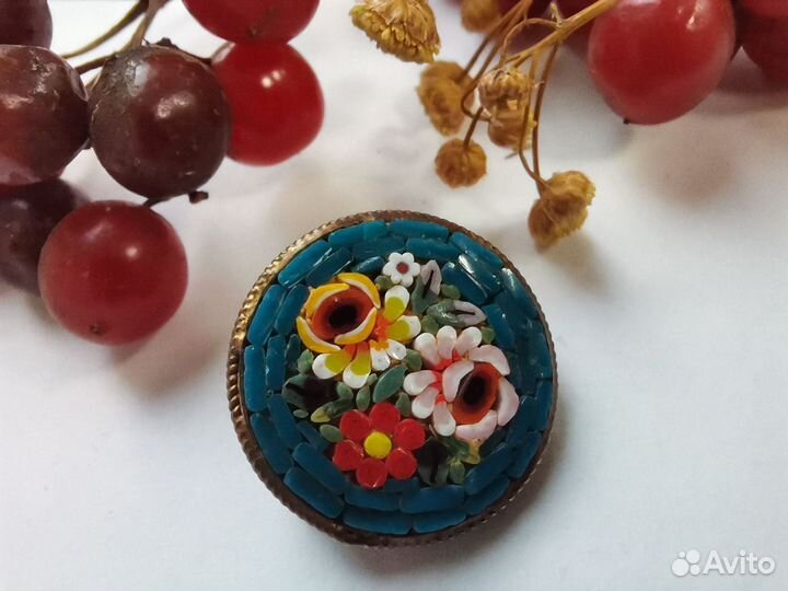 Брошь винтажная микромозаика Италия 1950гг