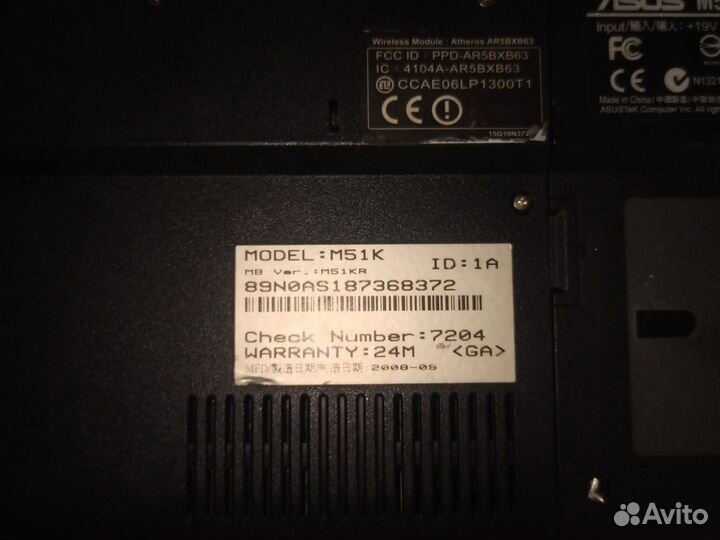 Ноутбук на запчасти asus m51k