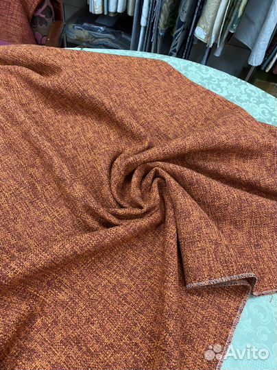Ткань мебельная, рогожка, кирпичный цвет, 750г/м