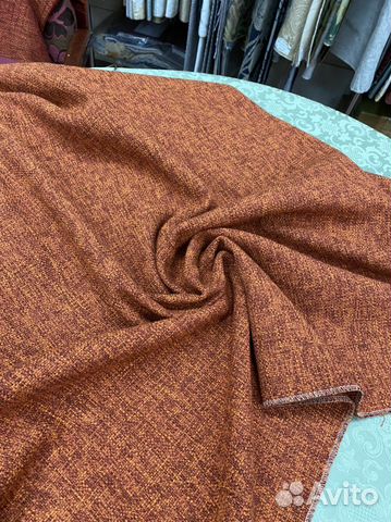 Ткань мебельная, рогожка, кирпичный цвет, 750г/м