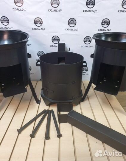 Кaзан чугунный с печкoй с трубой