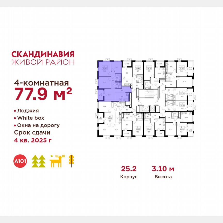 4-к. квартира, 77,9 м², 16/17 эт.