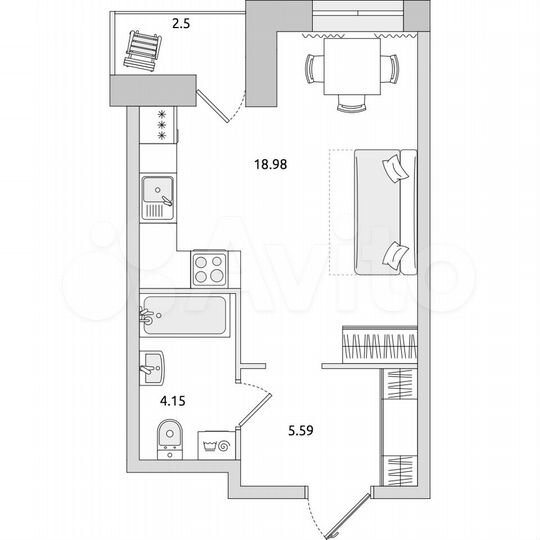 Квартира-студия, 31,2 м², 10/21 эт.